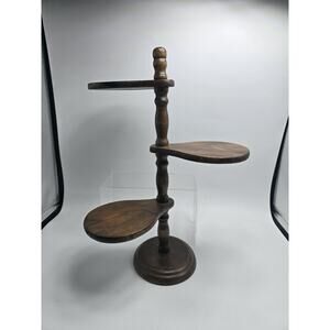 Wooden Vintage 3 Tiered Spindle Pedestal Rotating Plant Stand Display Shelf 14”